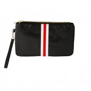 NEW FUNKY MONKEY women's stripe faux leather clutch wristlet in black, red & whi